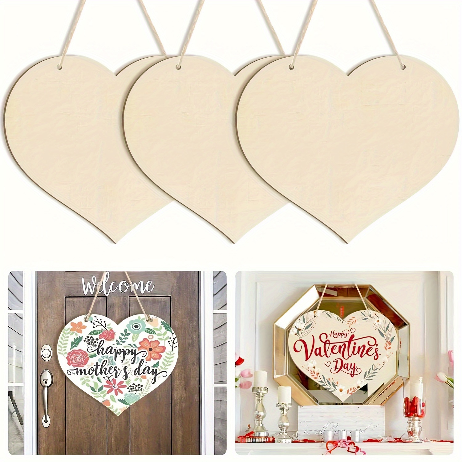 

3-pack Large Wooden Heart Shaped Decor, 30cm Unfinished Wood For Personalization, Ideal For Day, Christmas, Diy Projects, Home