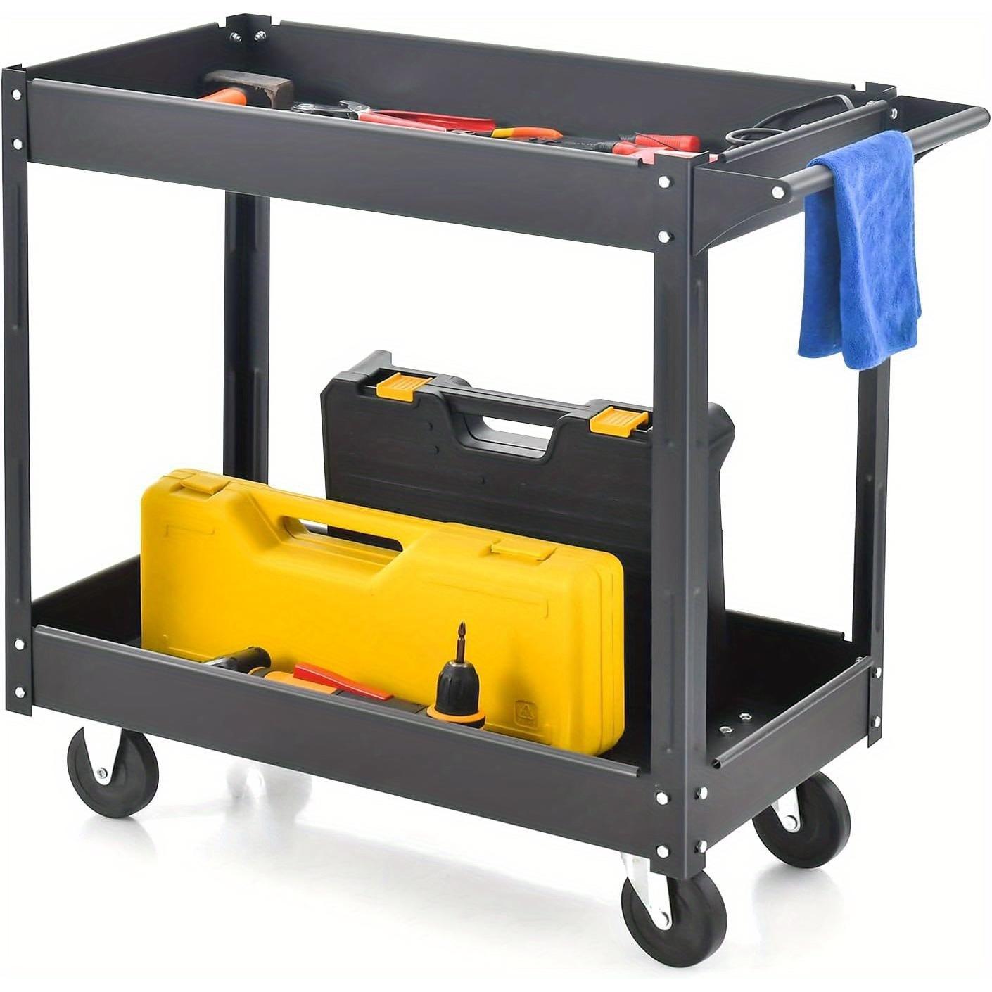 Image of 2-tier Workshop Trolley With Handle, Metal Tool Cart, 100kg, Assembly Cart For Home/garage, 85 X 41 X 79cm, Black