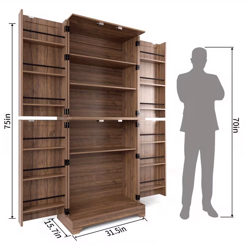 75" Freestanding Kitchen Pantry Storage Cabinet with 4 Barn Doors & Adjustable Shelves
