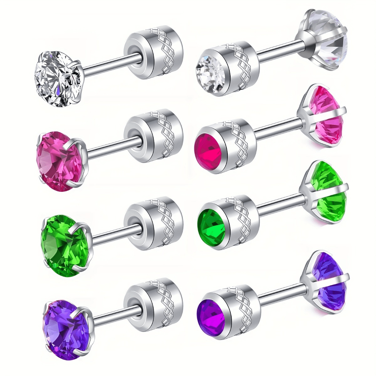 Men's Women's Gold Vermeil 925 Sterling Silver Square Asscher Cut Moissanite Stud Earrings Passes Diamond Tester, 4mm, 6mm or 8mm Screw Back