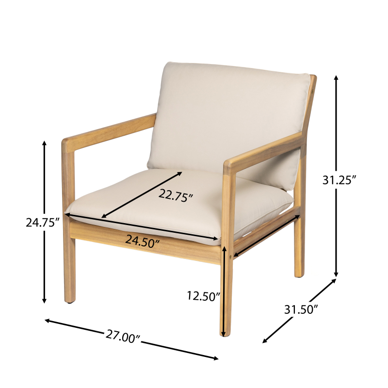 Set of 2 Acacia Wood Armchairs | Light Teak Patio Club Chairs with Painted Frame, PVC Material