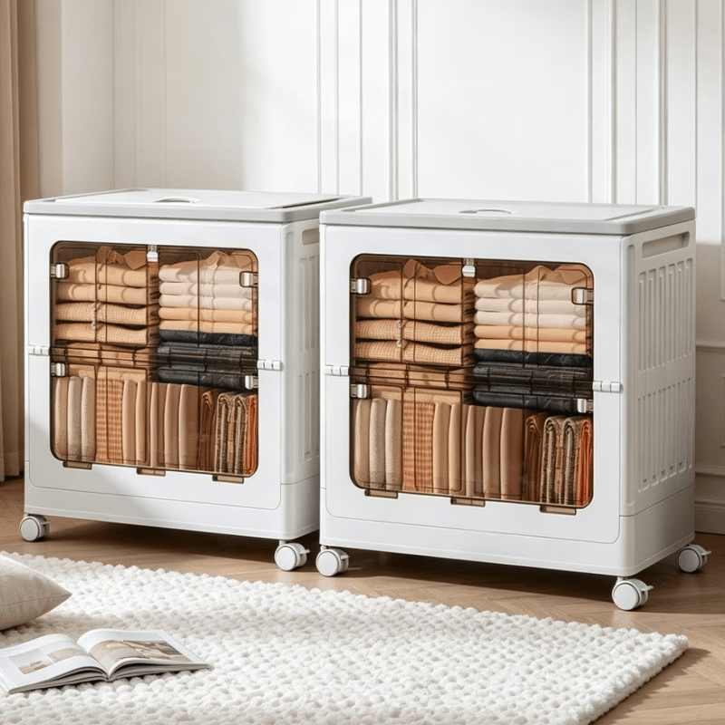 Collapsible Storage Box with Wheels and Lid