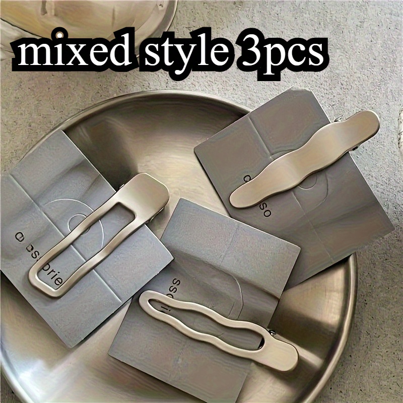 TEMU 3pcs Set Of Elegant Silvery Hair Clips - Wavy, Geometric, And Teardrop Shapes, Suitable For Fashionable Bangs And Hair