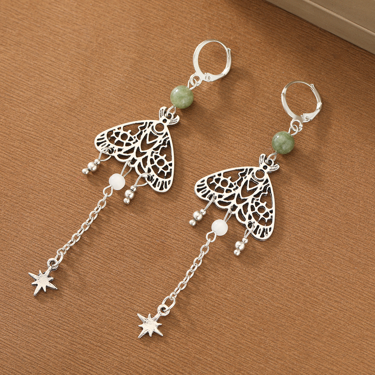 TEMU Bohemian Ethnic Style Hollow Moth Star With Synthetic Zirconia Tassel Pendant Women's Earrings Suitable For Casual Vacation Date Party Matching