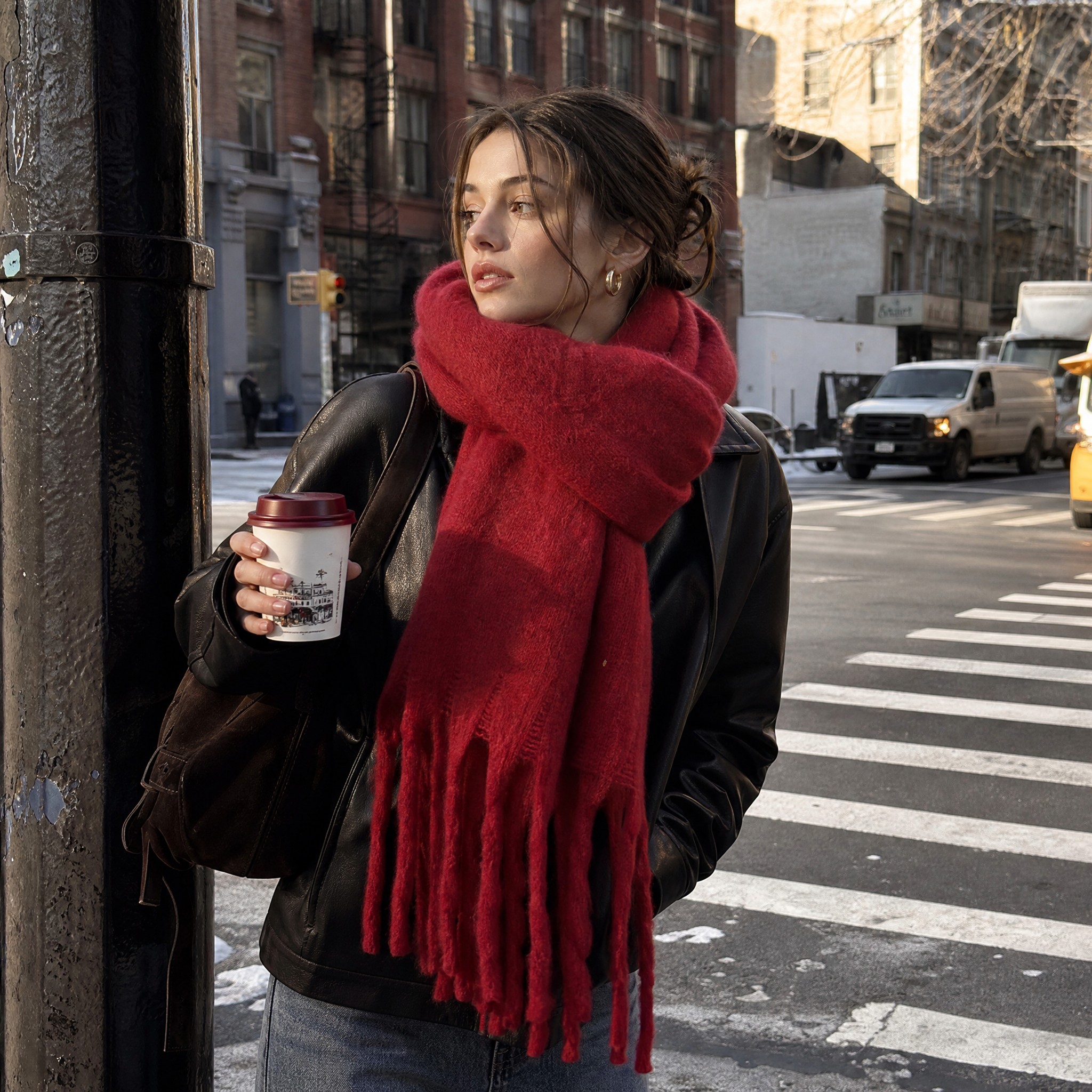 TEMU Women's Autumn Winter Solid Color Elegant Scarf, Warm And Skin-friendly Soft All-match Long Scarf, Essential For And Indoor Gatherings