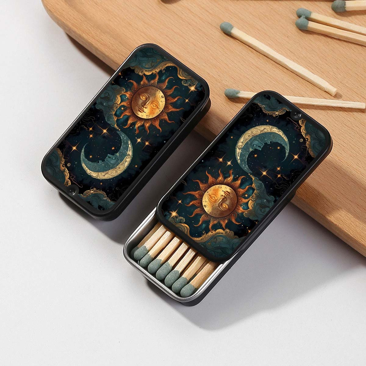 TEMU 1pc, de fósforos retro con de sol y luna, de fósforos vintage , de fósforos portátil fácil y premium, Fósforos no incluidos, de fósforos con