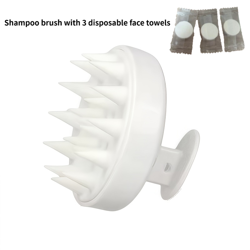 TEMU 4pcs Soft Shampoo Brush Set With Body Scrubber And 3 Disposable Face Towels. Features Soft, Elastic Bristles For Gentle Scalp Massage And Mild