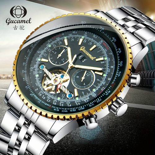 ancient mens automatic mechanical watch hollow tourbillon chronograph large dial with date indicator elegant business watch for formal casual wear