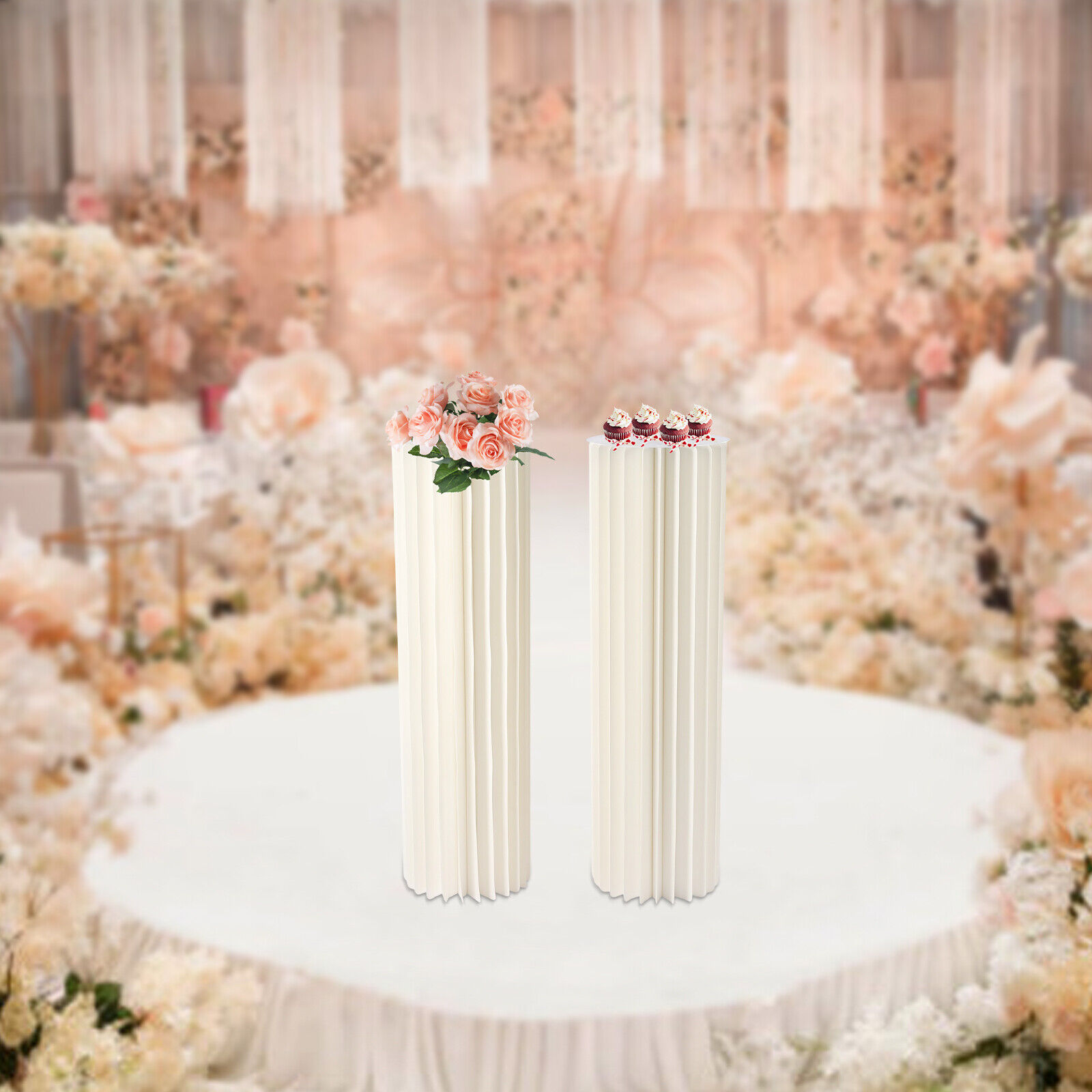 Image of White Wedding Vase Set Of 2pcs 100cm Tall Centerpiece Floral Arrangement Vase Wedding Ceremony Table Decor Tall Vase For Banquet Hall Hotel Event Decoration Party Wedding Decoration