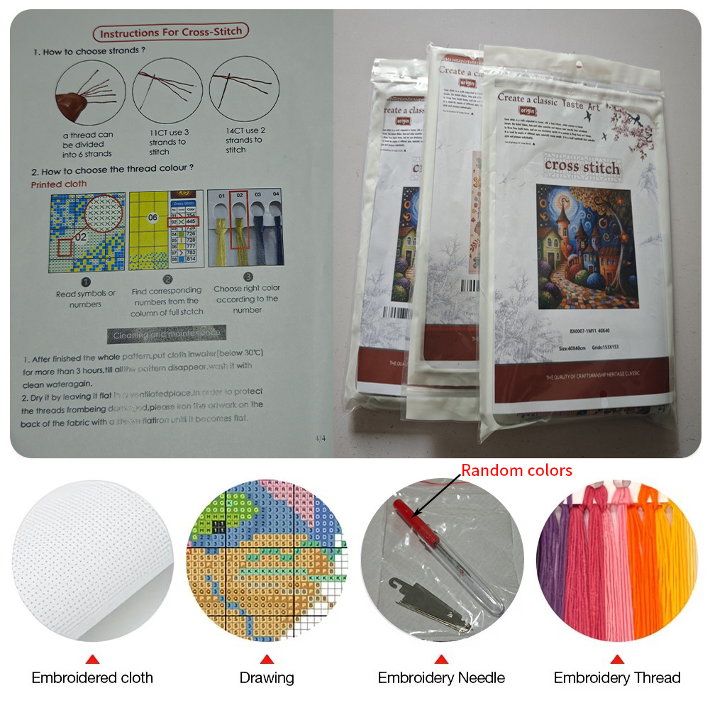 Frameless 11CT Cross-Stitch Printed Kit, Colorful Rose Bouquet