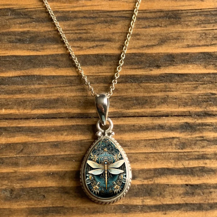 TEMU 1pc Dragonfly Pendant Necklace, Featuring An Artistic Insect Design, Perfect For . This Teardrop Floral Jewelry A Unique Gift For Christmas,