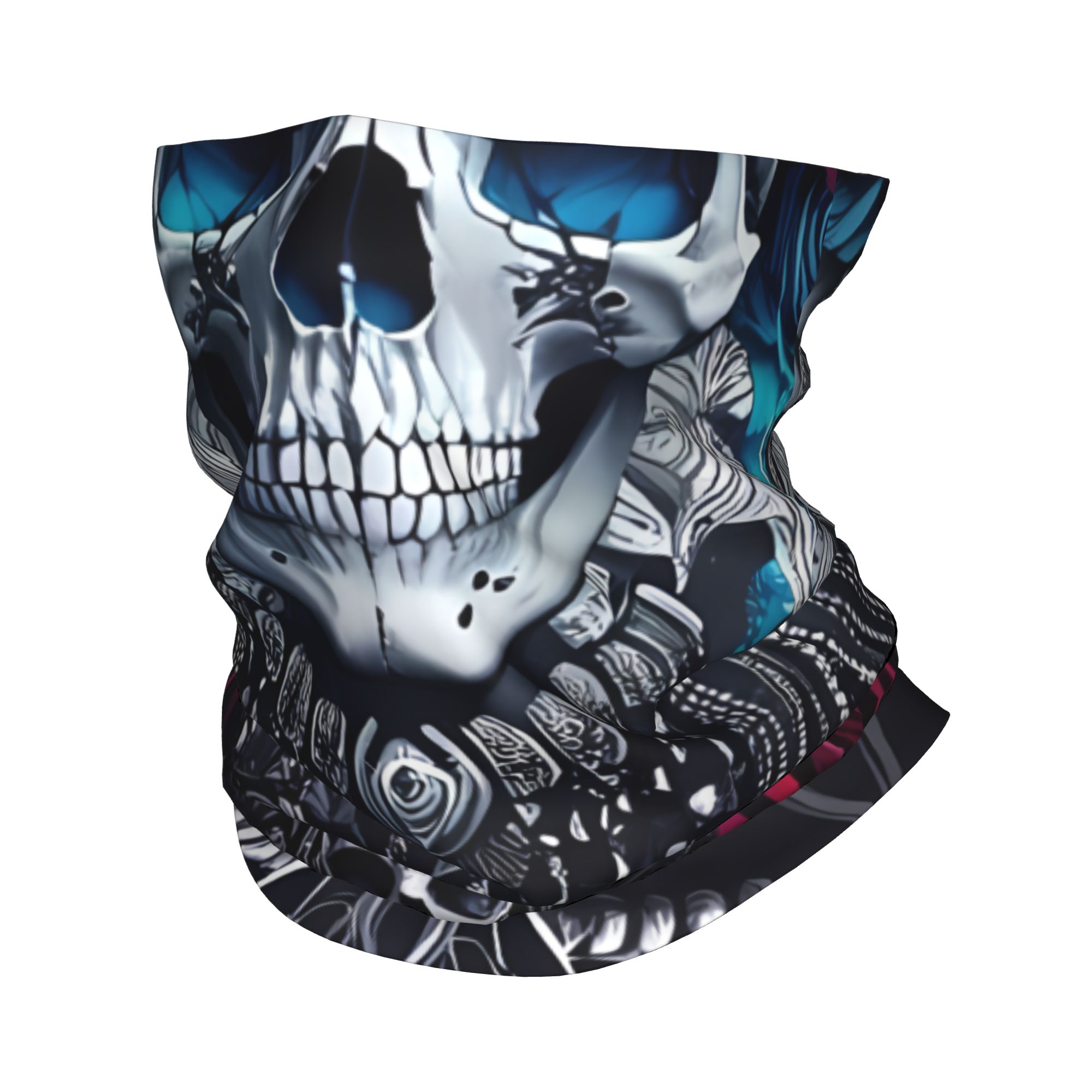 TEMU 2d Print Design Skull Rose Men's Headscarf Multi-use Neck Gaiter Breathable Wrap Scarf Headband Stylish For Outdoor Sports