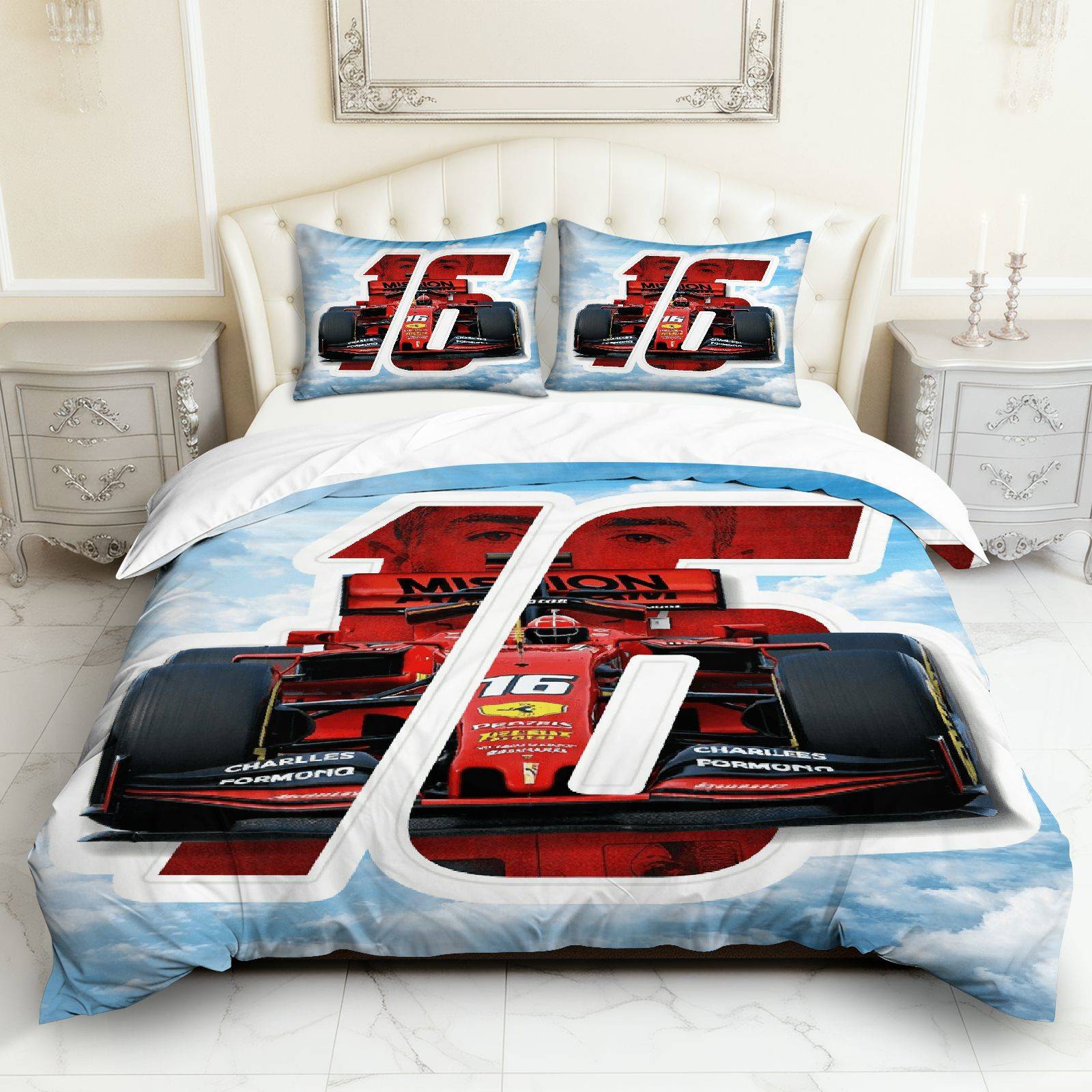 3-delige Racing Auto Snelheid Formule1 Sport Liefhebber Thema Dekbedovertrek Set | 1 Dekbed + 2 Kussenslopen, Polyester, Machinewasbaar, Alle seizoenen, Geschikt voor Slaapkamer, Woonkamer, Logeerkamer, Studentenkamer