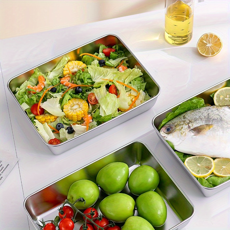 

304 Stainless -keeping Box, Lid, Square Plate, Refrigerator Storage Box, Fish, Fish Plate, Barbecue Cold Dish Plate, Fruit Plate