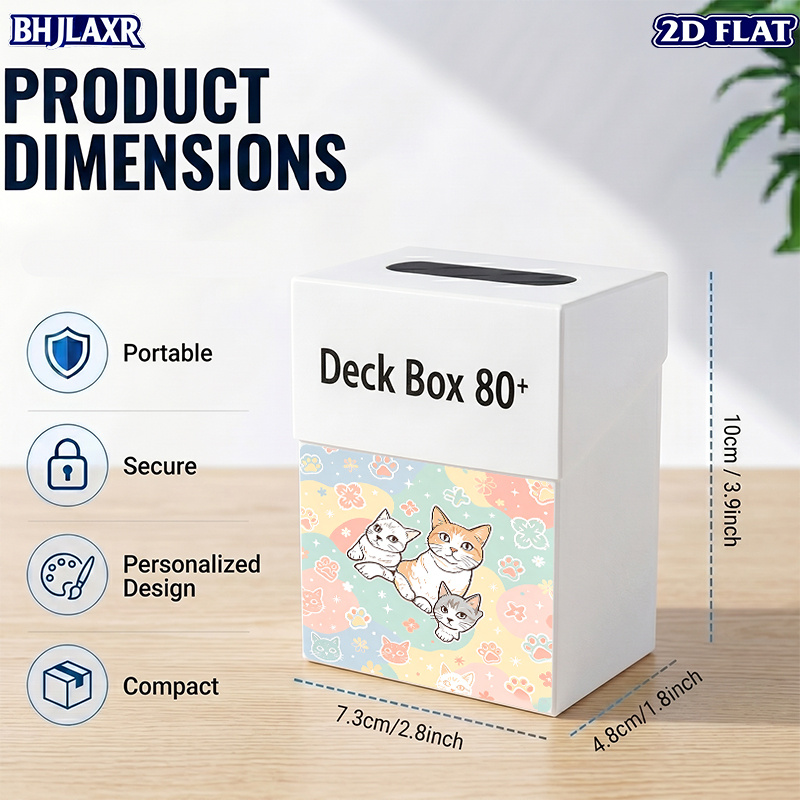 2D Flat Trading Card Storage Box with Cute Cat Pattern