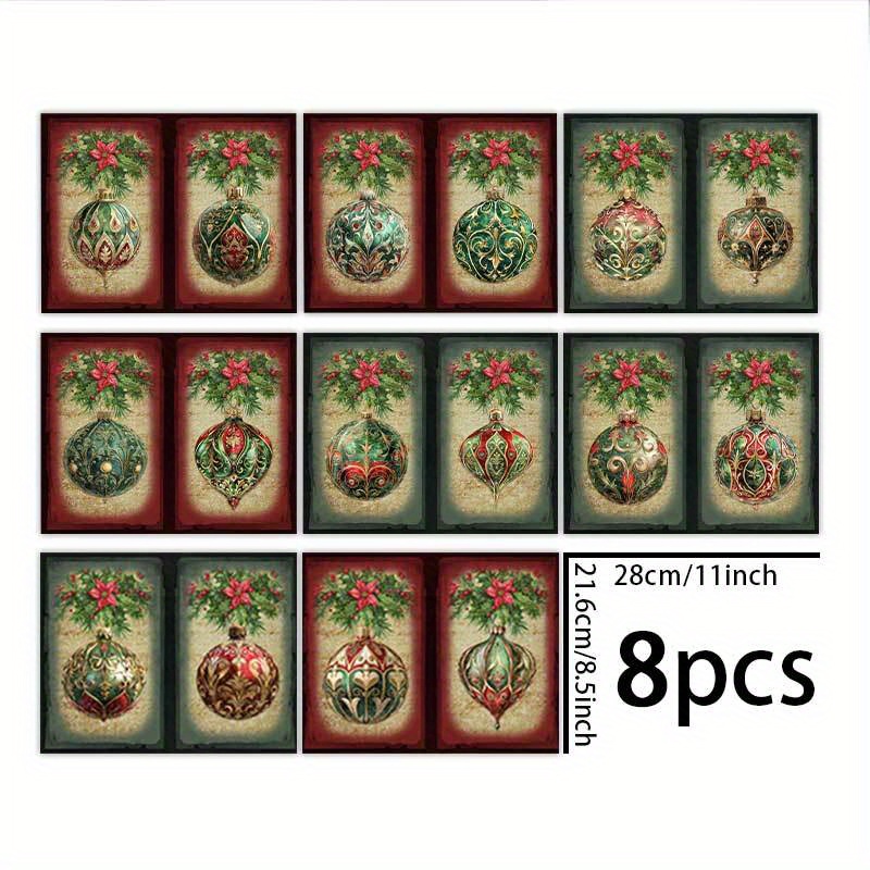 TEMU 1 Set Of 8 Sheets (11*8.5 Inches) European-style Exquisite Christmas Ball Background Materials For Diary, Junk Journal, Greeting Card, Planner,