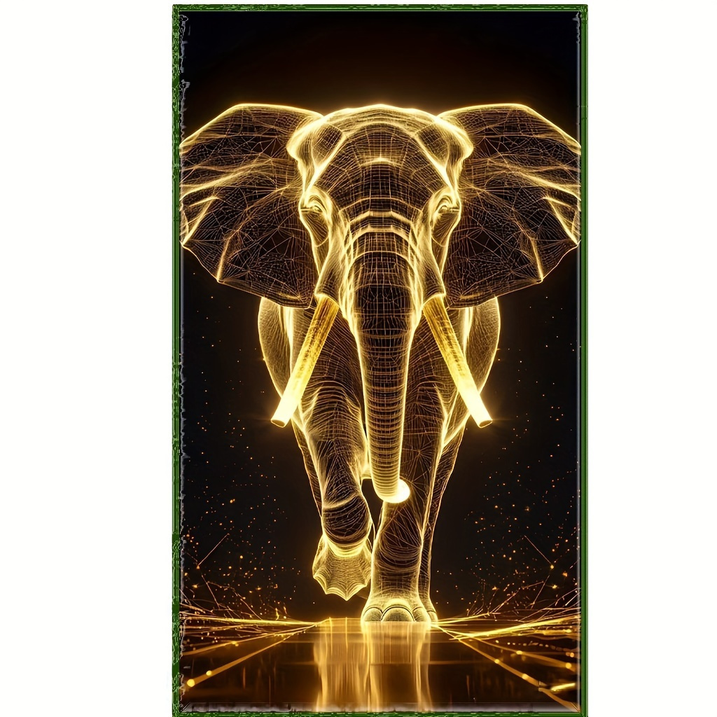 Large Glowing Elephant 5d Diamond Painting Kit, Unframed Set, 5d Mosaic Round Art Painting, Craft Wall Decoration