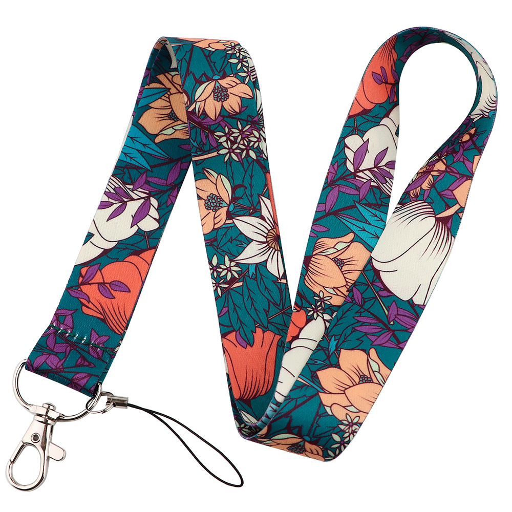 TEMU 1 pieza Cordón de cuello estampado retro de flores florales, verde , para , llave y teléfono