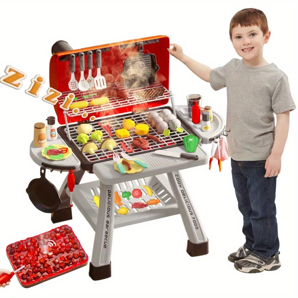 kids bbq grill play set abs material mixed color smoke sound