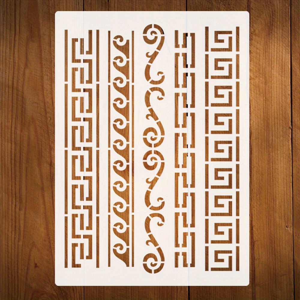 Image of Greek Ornaments Stencil - 8.27x11.69 Inches Reusable Stencil Stencil For Paint Decoupage Furniture Stencil Large Wall Home Decor Frame Canvas Bag Floor