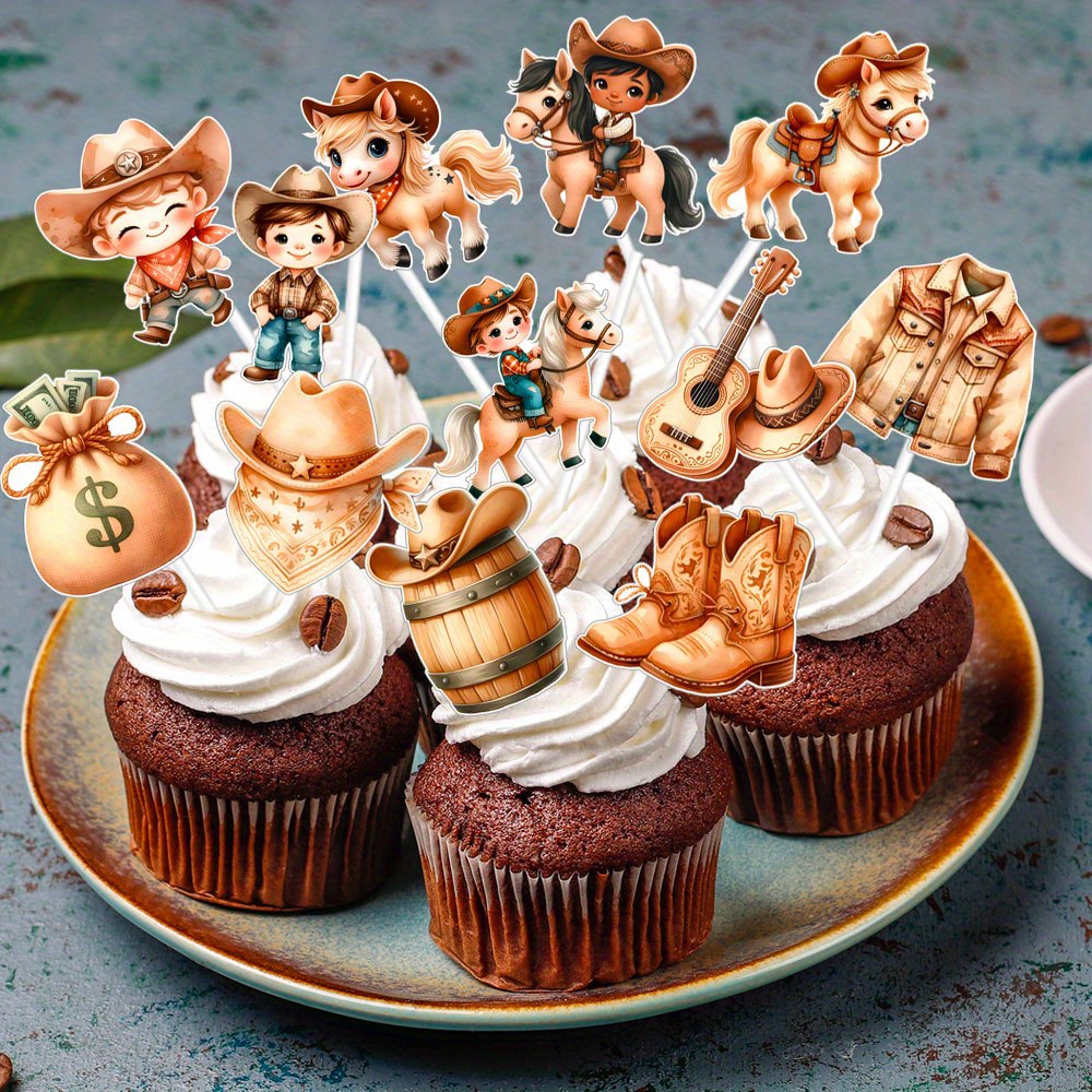 60 Pieces Cowgirl Hat And Boot Cupcake Toppers - Western Theme Party Favors Supplies Cowgirl