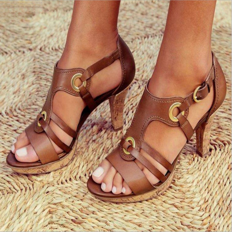 2026 New Style Fashion High-heeled Sandals, Women's Block Heel Sandals With Golden Straps - Open-toe Platform Cork Heel Formal Shoes, Suitable For Summer, Casual And Evening Wear, Women Shoes