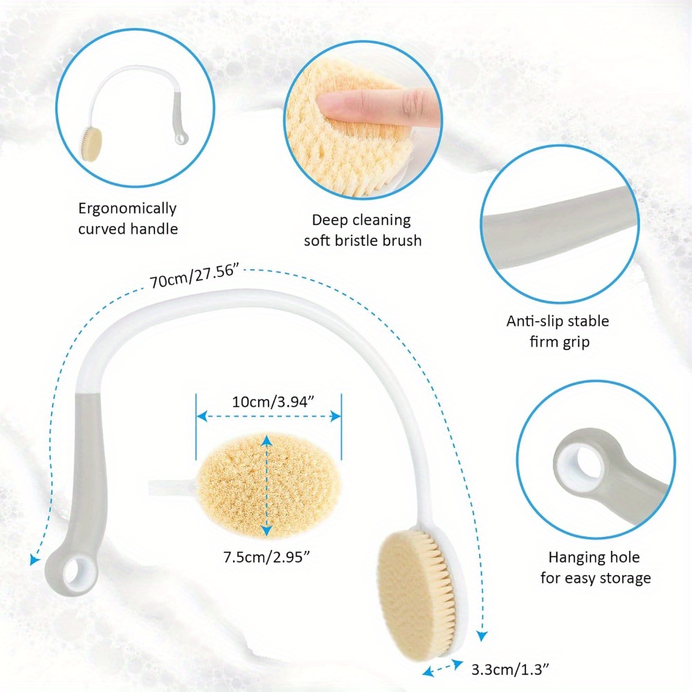 2pcs shower long handle brush u shaped back wiper back sanding brush bathroom tool accessories soft bristle shower brush suitable for use during showering Product details 5