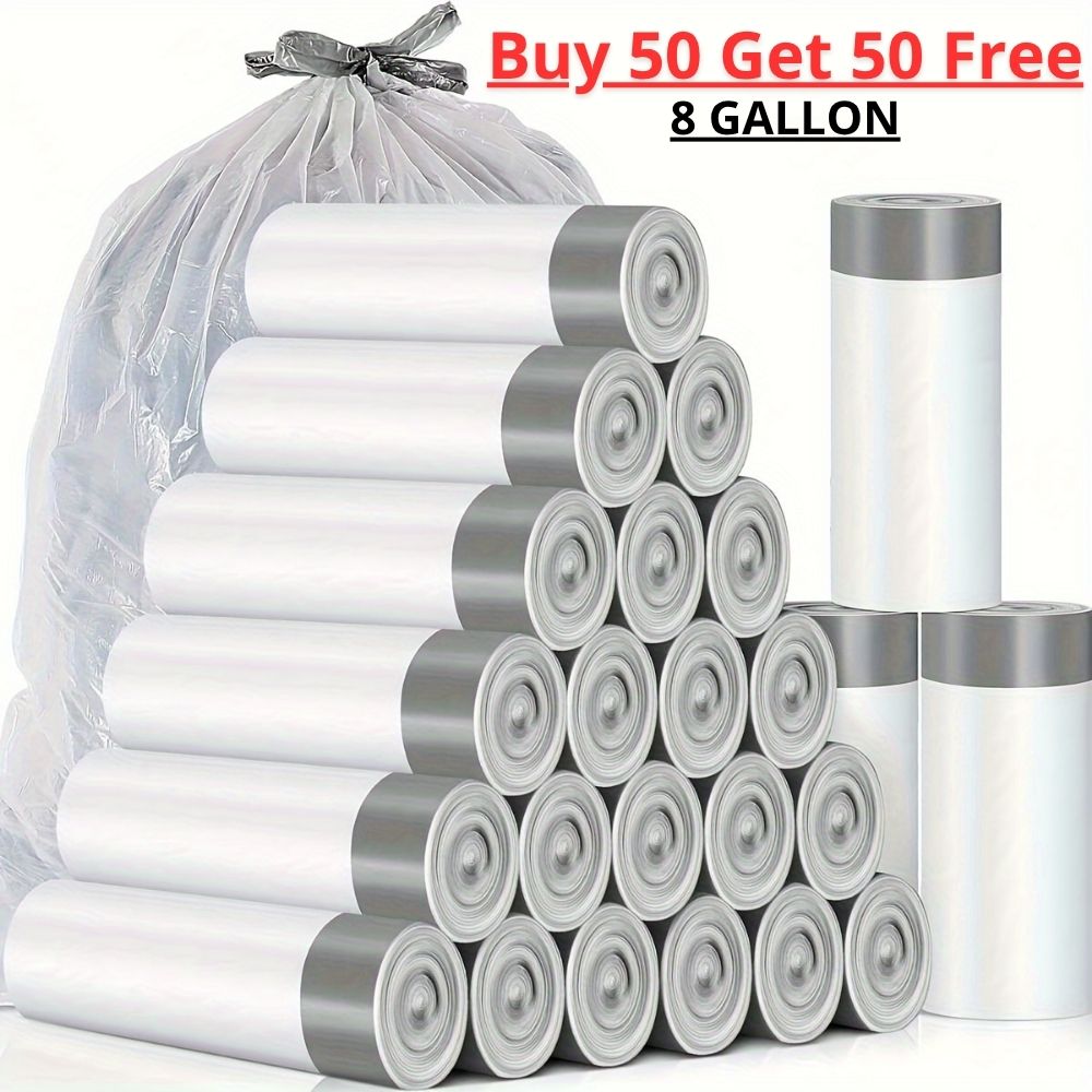 TEMU Buy 50 Get 50 Free - 4 Rolls Heavy Duty Drawstring Trash Bags (100 Total Count) | Strong Thick & Leakproof Liners For Kitchen, Bathroom, Office, Pet Waste & Large Trash Cans