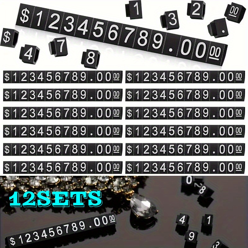 TEMU 12 Sets Adjustable Price Tags, Three-dimensional Digital Price Tags, Snap Design, , Suitable For Watches, Display Stands, Jewelry Retail Stores,