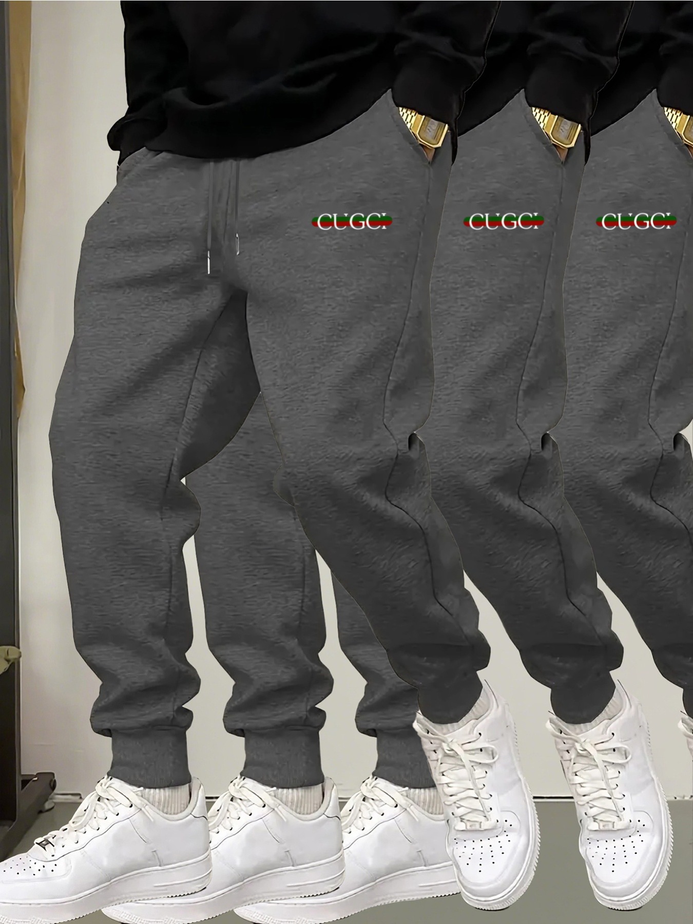 3pcs Men'S Athletic Joggers with Pockets - Black, White, and Gray, Non-Stretch Fabric, Regular Fit, Ideal for Gym, Training, and Outdoor Fitness, Jogger Men, Anti Tear Pant For Men, Tear Away Pant For Men, Trouser For Men, Track Pant Men, Men Trouser