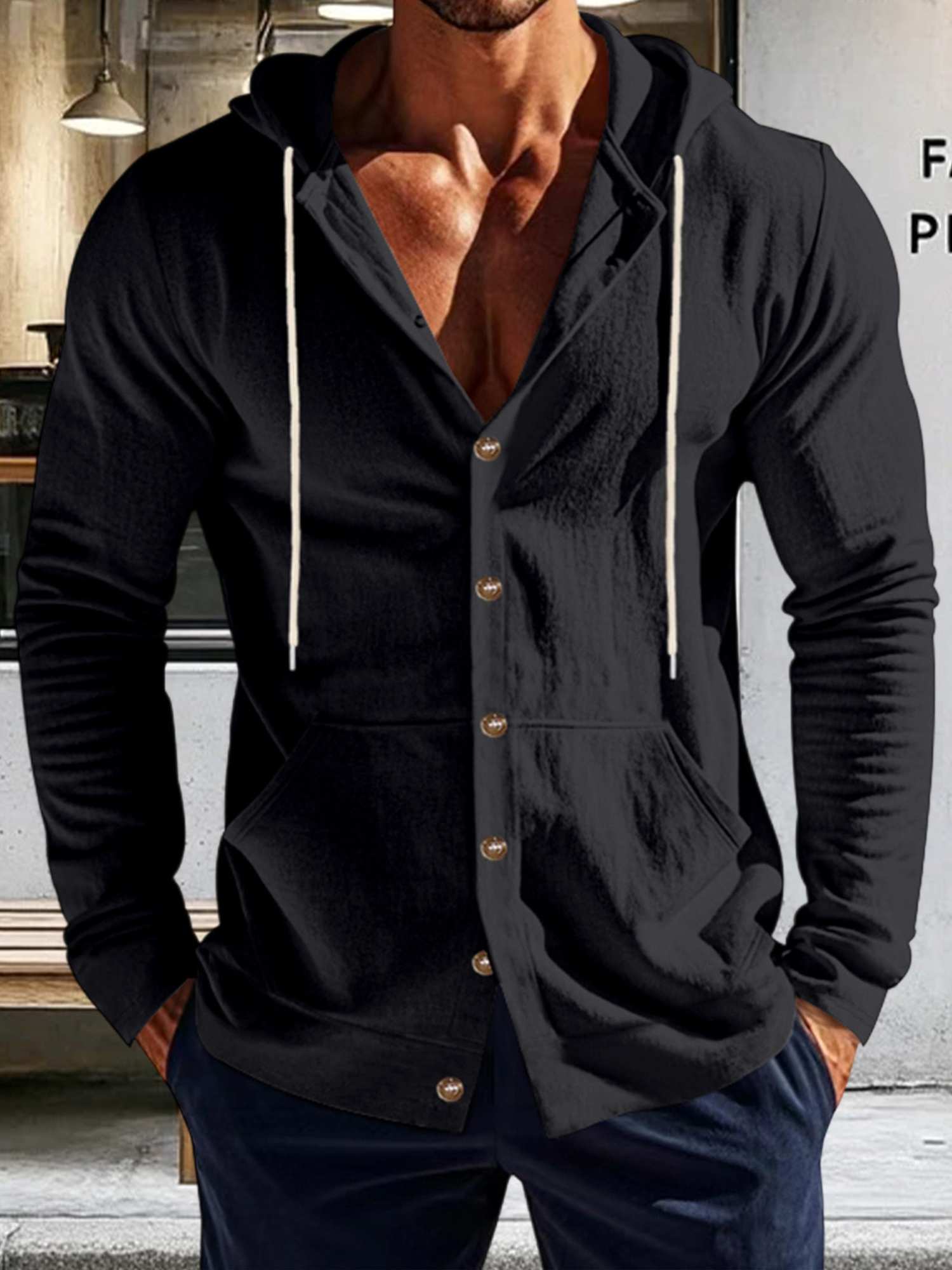 men's olive green hooded sweatshirt casual long sleeve Temu