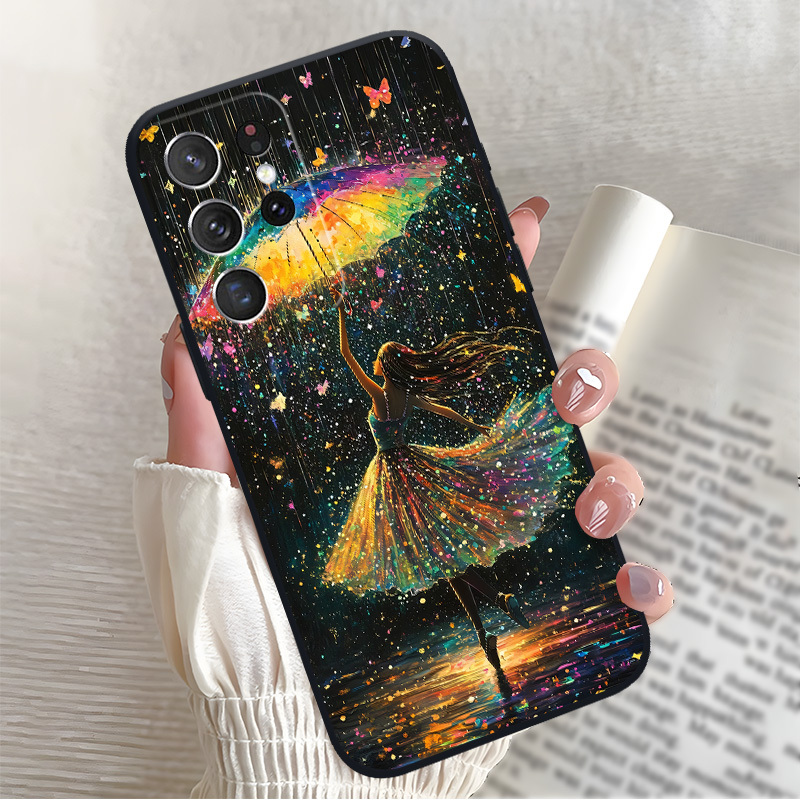 TEMU Mobile Phone Case For Galaxy S25 S24 S23 S21 Fe S22 Black Soft Shell Fashionable Beautiful Couple Personality Gift - Ed0153