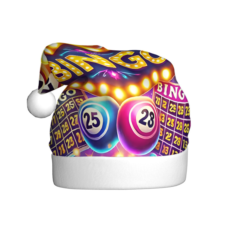 TEMU Bingo, Colored Ball Pattern (3) 2d Flat Pattern Christmas Hat, Santa Claus Hat, Winter Men's And Women's Adult Decorative Hats, Holiday Party