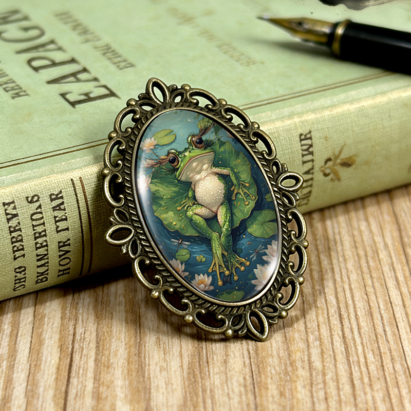 TEMU 1pc On Lotus Leaf Brooch Oval Lace- Glass Brooches Clothing Backpack Accessory Ideal Gift