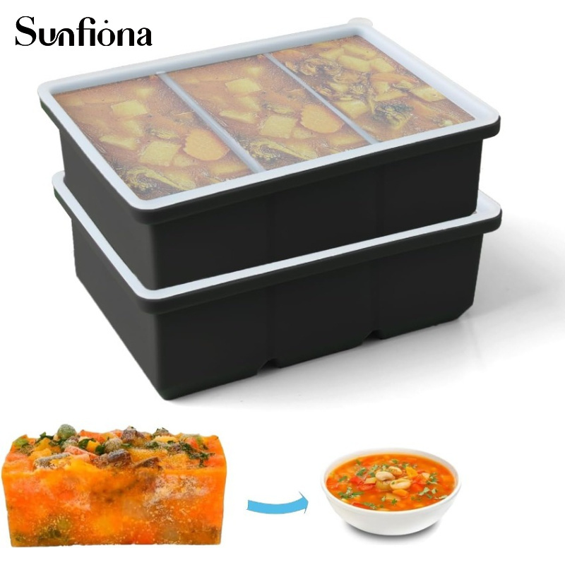 TEMU Sunfiona Lot de 2 de congélation en silicone avec couvercle, récipient de congélation alimentaire, grand moule à glaçons en silicone, pour