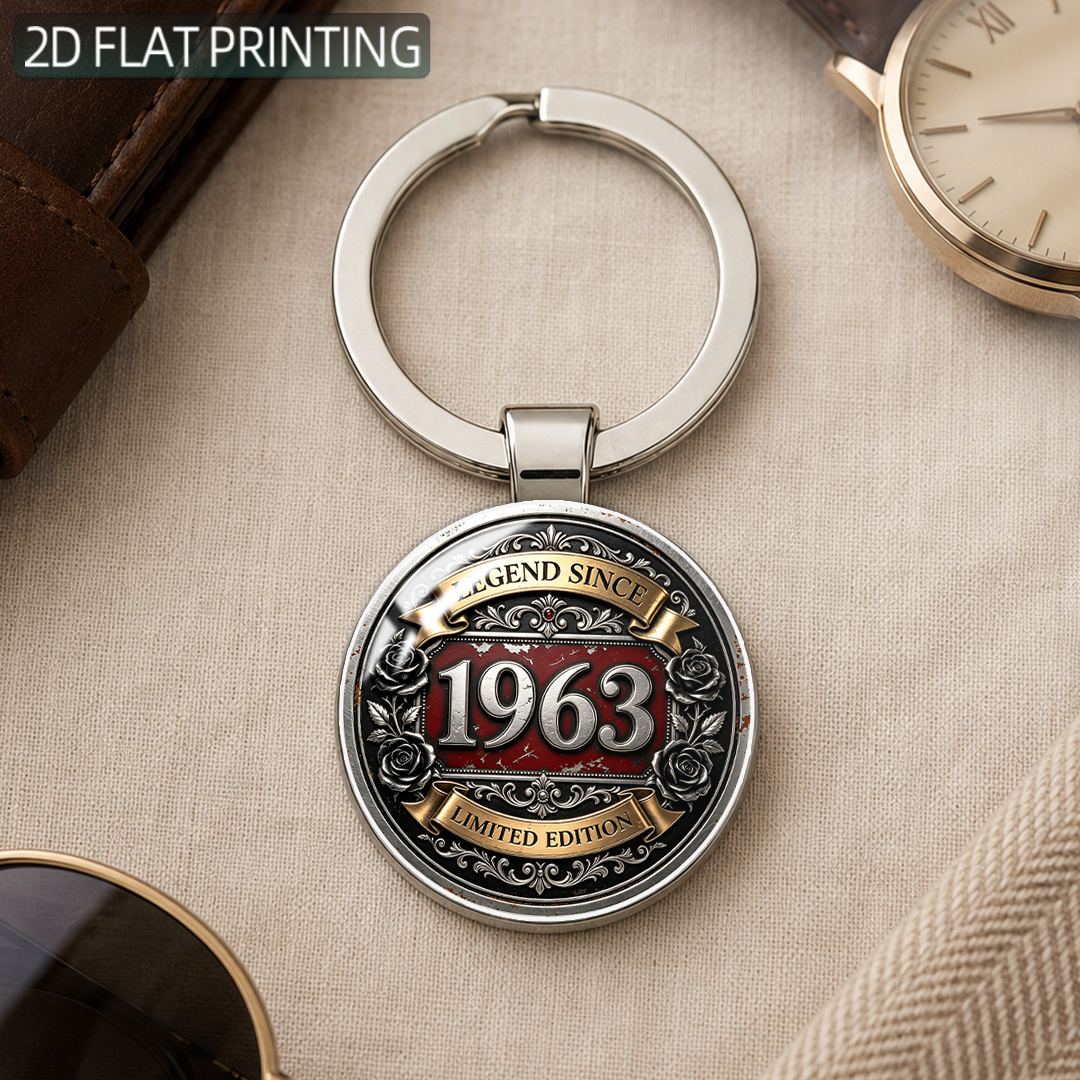 TEMU 2d Flat, 1pc, 1963 Birth Anniversary Retro Round Key Chain, Creative Nostalgic Accessory, Trendy Portable Charm, Applicable To Backpack Charms,