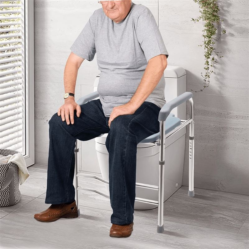 Image of Adjustable Height Toilet Seat With Handle - Supports Up To 330 , Perfect For Seniors, No Electricity Required, Durable Metal Frame, Easy-to-install Toilet Ring | Functional Design | Sturdy Structure