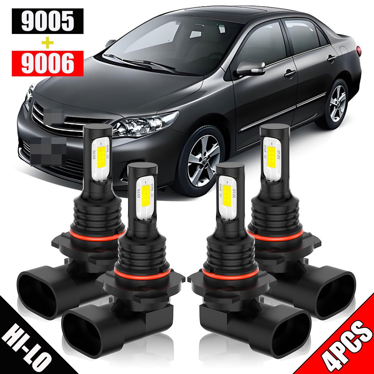 

4pcs 9005+9006 Led Headlight Kit Bulbs Beam Fit For Toyota For Corolla 1993-2013, 4000lm 6000k 500% , , For