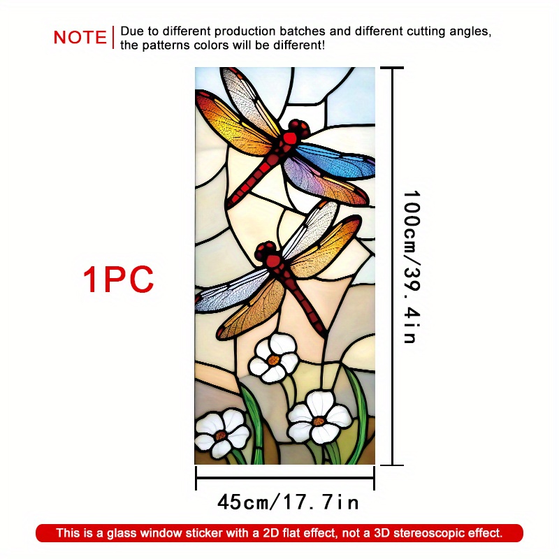 TEMU 1pc Film Vitrail pour Fenêtres en Verre - Décalcomanie Mosaïque PVC à Adhésion avec Ailes Rouges & Multicolores, Effet Verre Fissuré, Revêtement