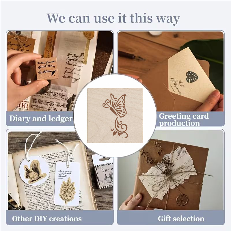 Vintage Vines Butterfly Rectangle Wooden Rubber Stamp