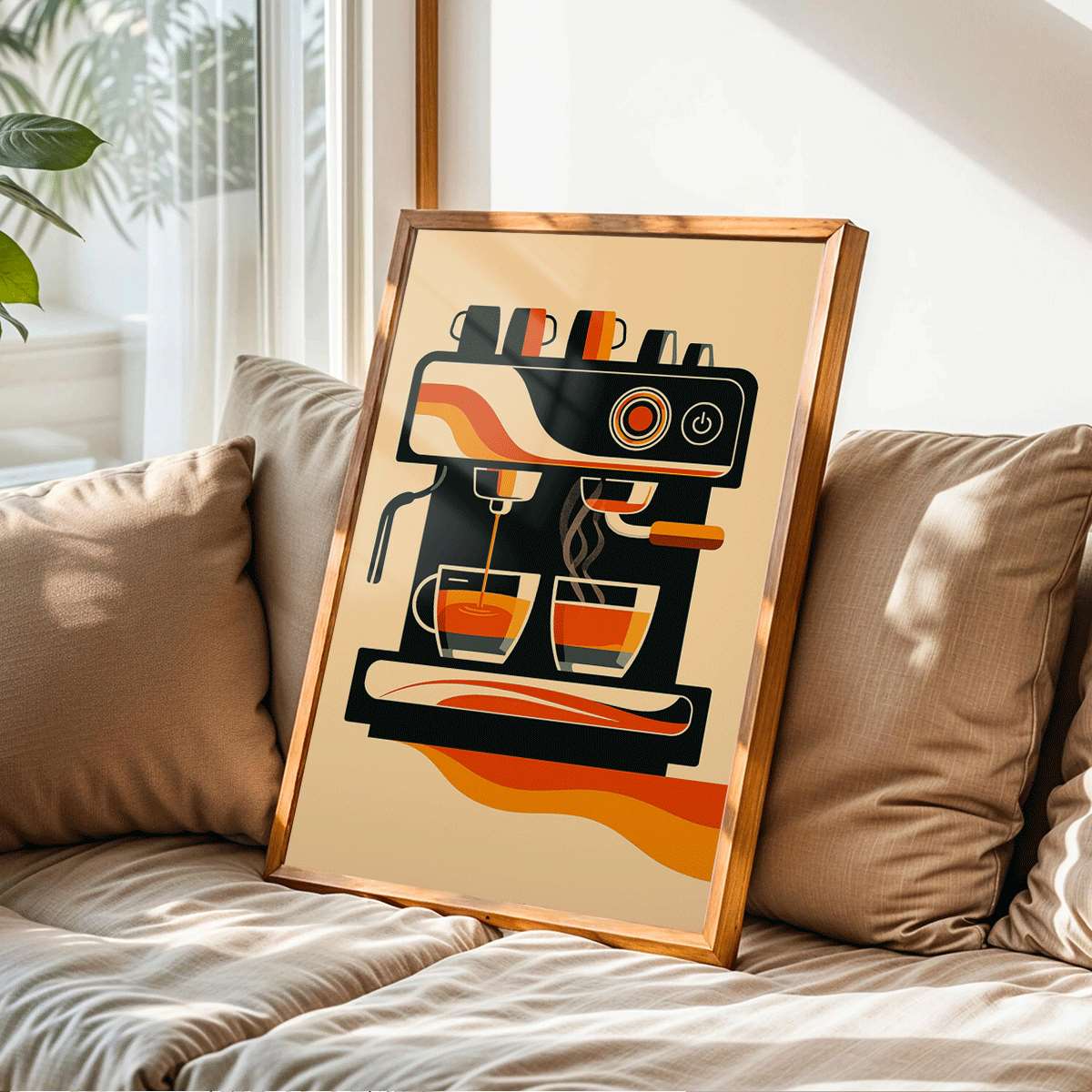 TEMU 2d Flat, 2d Flat, 1pc 2d Flat Art Featuring A Coffee Machine, Designed In A Retro Style For Wall Decoration. This Unframed Canvas Is Ideal For