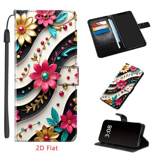 item picture phone case 2d flat colorful luxury synthetic leather wallet phone case suitable for moto e7 e6 e e32 e30 e22 e20 e15 e13 play edge 70 50 30 20 x x30 s30 neo g stylus series