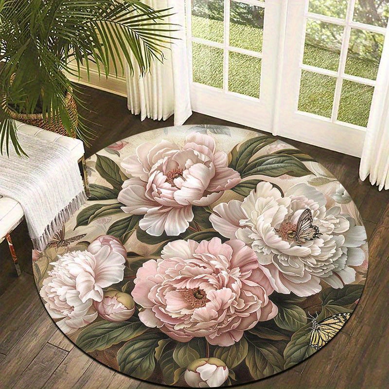 TEMU Tapis de sol rond 1 pièce plat 2D avec et papillon, léger, antidérapant, lavable en machine, décoration d'intérieur. Une et , convient pour les