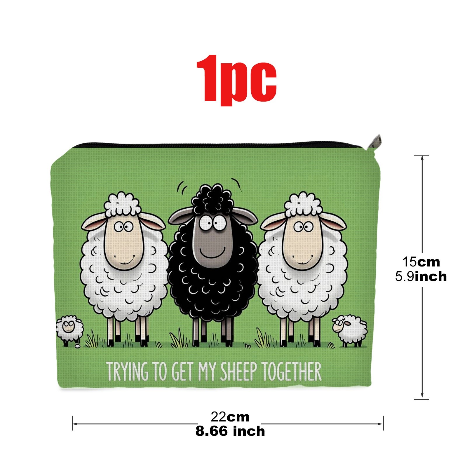 TEMU 1pc Cartoon Sheep Makeup Bag, Double-sided Design, Size 5.9in*8.66in, Polyester Material, Humorous Style, Suitable For Daily Cosmetics Storage,