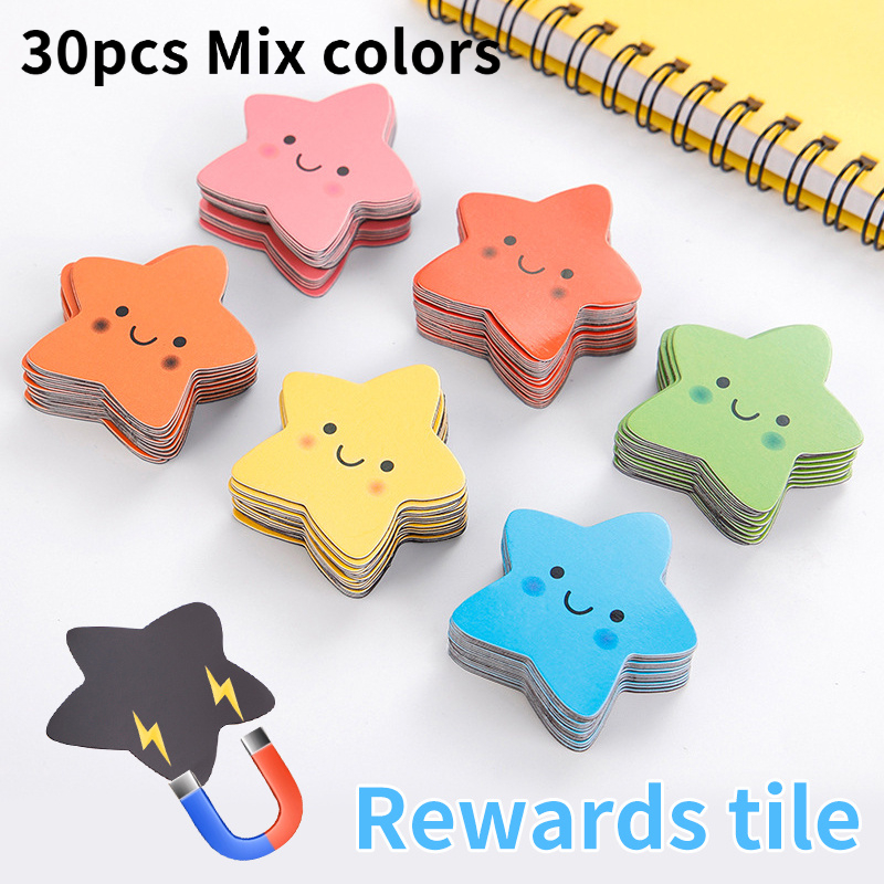 TEMU Lot de 30 Aimants de Réfrigérateur Étoile Visage Couleurs Aléatoires - Mini Autocollants Magnétiques Colorés 3,99x3,99 cm, à Coller sur