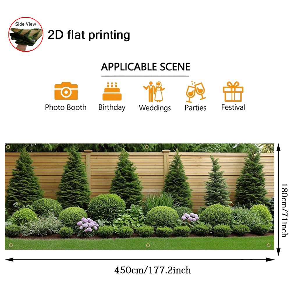 TEMU 2d Flat Printed Garage Banner, 1pc Pine Needle Fence Garden Pattern Garage Door Curtain, Extra-large Outdoor Garage Holiday Exterior Decoration,