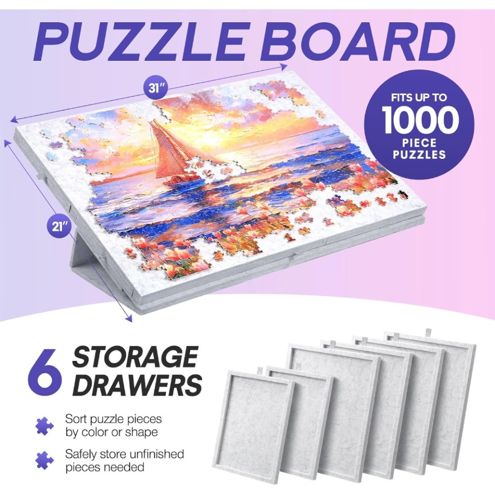 Image of 1000pcs Of Silvery Puzzle Board With Drawer And Lid, Blanket Puzzle With Rotating Lid, Colorful Family Sorting Tray, Suitable For Family Games, To , New Year Gifts