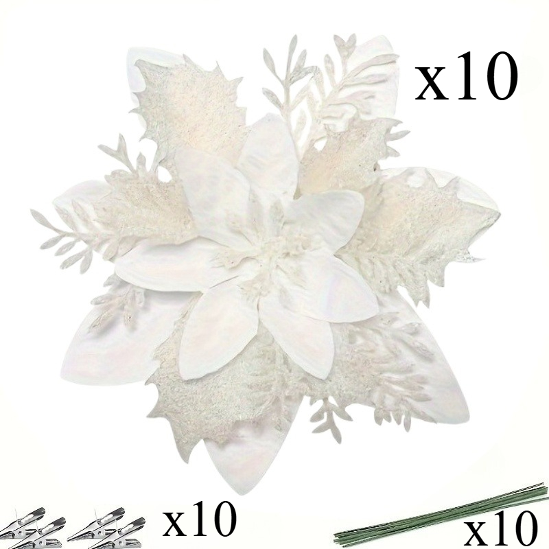 TEMU 30pcs Set Artificial Christmas Flowers - Elegant And Realistic Layered Floral Decor, Suitable For Christmas Trees, Weddings, And Party