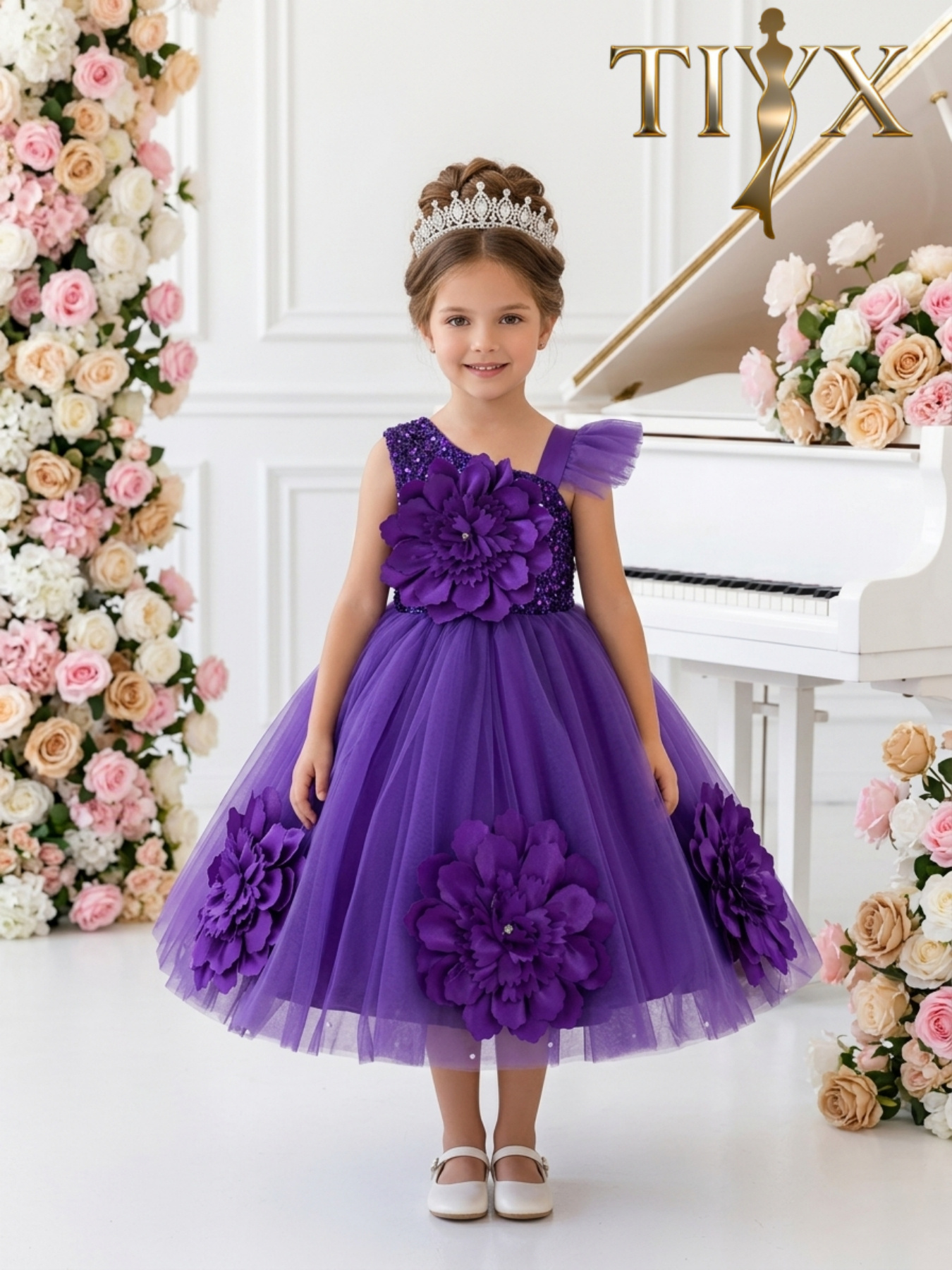 green emerald velvet dress Purple Rhinestone Halter Basque Waist Kids Birthday Dress