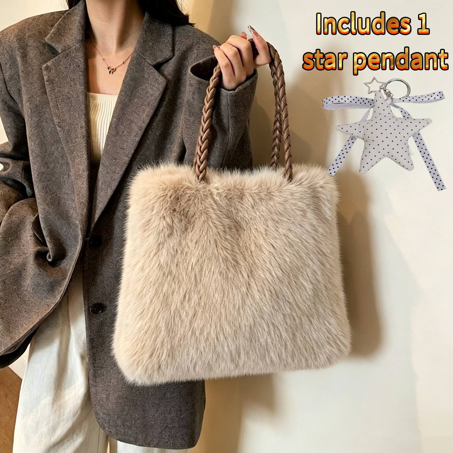 TEMU Sac Bandoulière Mode 2026 Tendance, Nouveau Sac en Peluche Tissée, Design Décontracté Premium, Sac à Bandoulière Grande